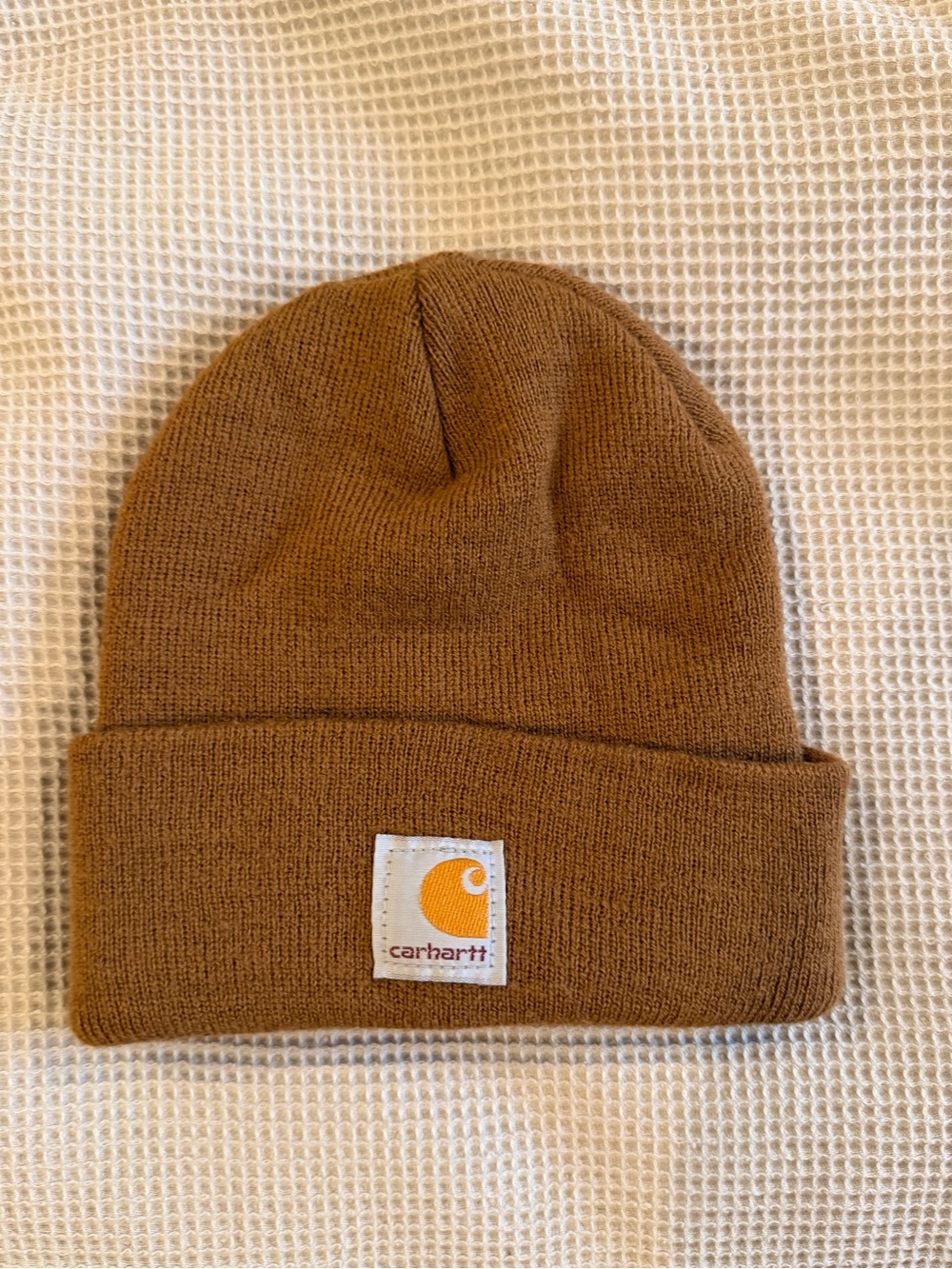 Carhartt Tan Cuffed Knit Beanie with Logo Patch
